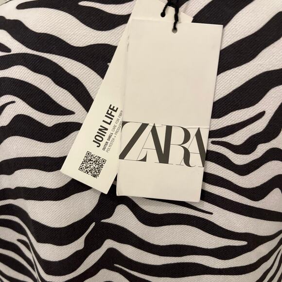 New Zara Faux Suede Zebra Cream Black A-line Mini Dress Size Small - Picture 5 of 7